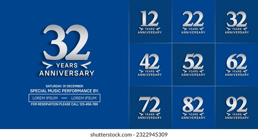 conjunto de logo de aniversario con número de plata sobre fondo azul puede ser usado para celebración
