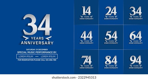conjunto de logo de aniversario con número de plata sobre fondo azul puede ser usado para celebración