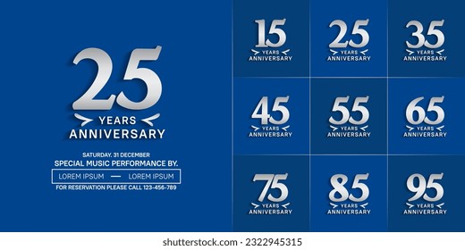 set of anniversary logo with silver number on blue background can be use for celebration