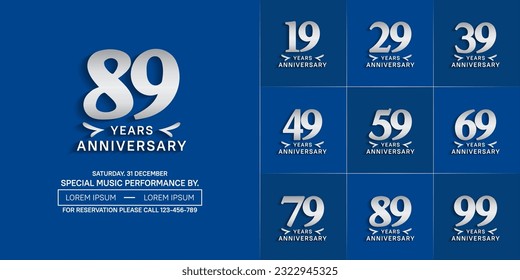 conjunto de logo de aniversario con número de plata sobre fondo azul puede ser usado para celebración