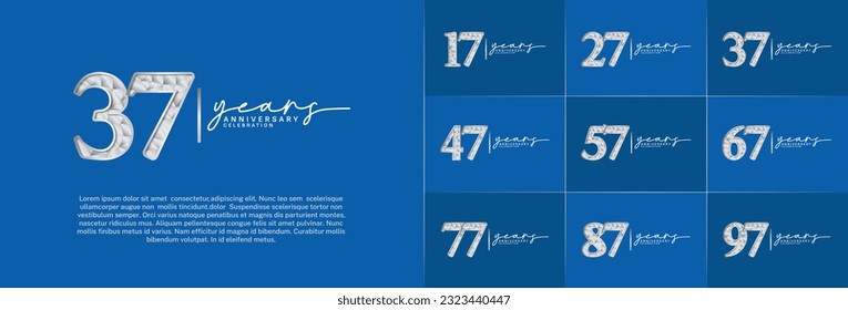 set of anniversary logo with silver number on blue background can be use for celebration