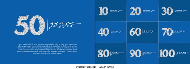 conjunto de logo de aniversario con número de plata sobre fondo azul puede ser usado para celebración
