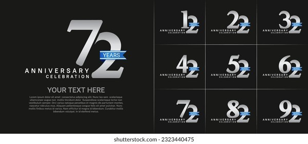 set of anniversary logo with silver number and blue ribbon can be use for celebration