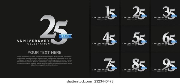 set of anniversary logo with silver number and blue ribbon can be use for celebration