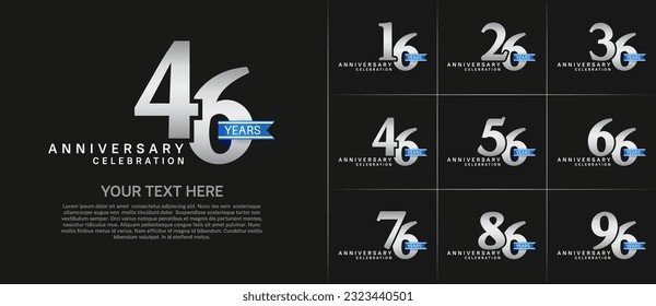 conjunto de logo de aniversario con número de plata y cinta azul puede ser usado para celebración