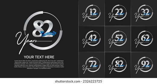 set of anniversary logo with silver number in circle and blue ribbon can be use for celebration