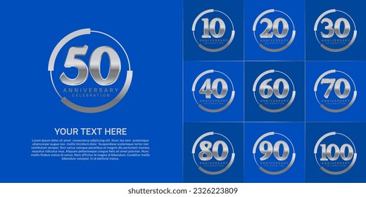 conjunto de logo de aniversario con número de plata en círculo puede ser usado para celebración