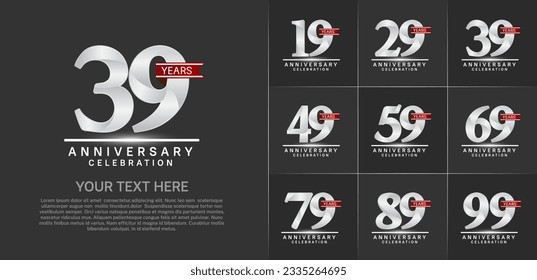 set of anniversary logo with silver number and red ribbon can be use for celebration