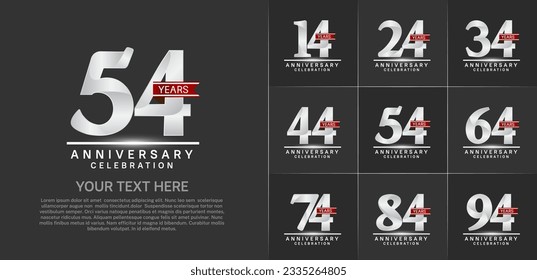set of anniversary logo with silver number and red ribbon can be use for celebration
