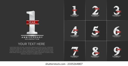set of anniversary logo with silver number and red ribbon can be use for celebration