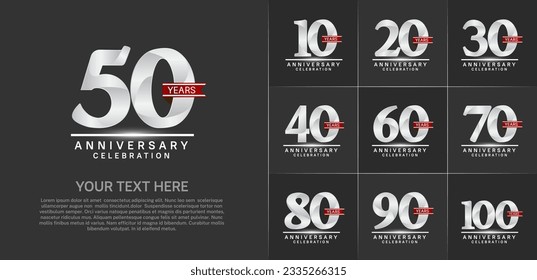 set of anniversary logo with silver number and red ribbon can be use for celebration