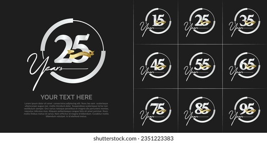set of anniversary logo with silver number in circle and golden ribbon can be use for celebration