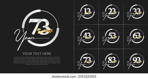 conjunto de logo de aniversario con número de plata en círculo y cinta dorada se puede usar para celebración
