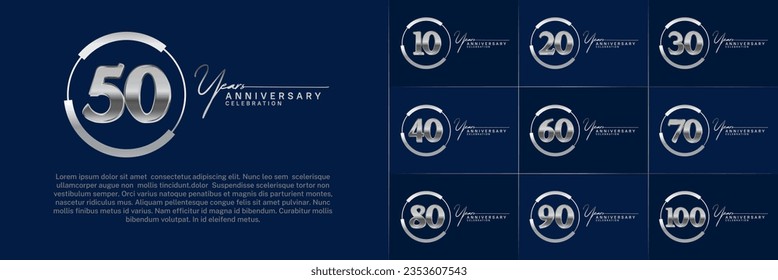 conjunto de logo de aniversario con número de plata en círculo y fondo azul se puede usar para celebración