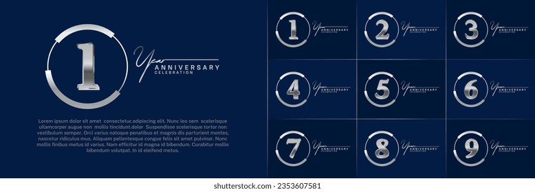 set of anniversary logo with silver number in circle and blue background can be use for celebration