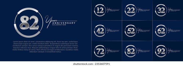 set of anniversary logo with silver number in circle and blue background can be use for celebration