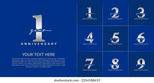 set of anniversary logo with silver number and handwriting text can be use for celebration