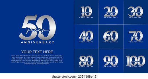 set of anniversary logo with silver number and handwriting text can be use for celebration