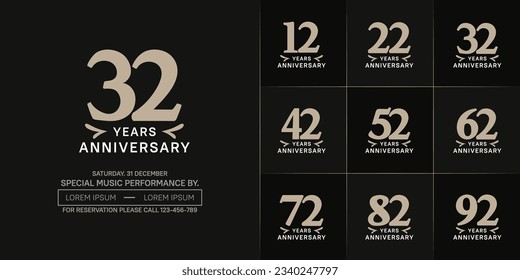 set of anniversary logo with soft brown number on black background can be use for celebration
