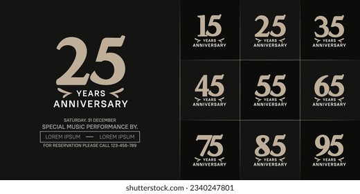 set of anniversary logo with soft brown number on black background can be use for celebration