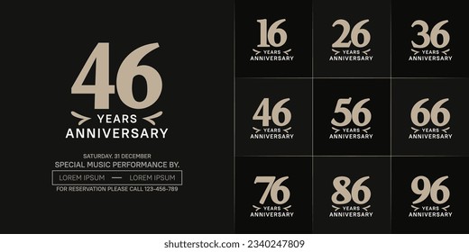 set of anniversary logo with soft brown number on black background can be use for celebration
