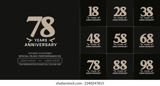 set of anniversary logo with soft brown number on black background can be use for celebration
