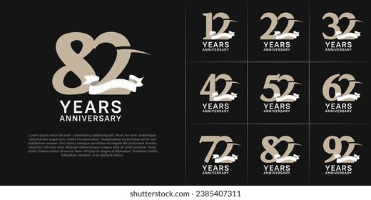 conjunto de logotipo de aniversario con número de color marrón suave, lazo de cisne y lazo blanco se puede usar para celebración