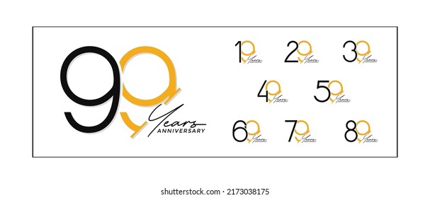 set of anniversary logo style black and orange color on white background for special celebration