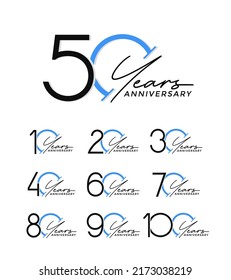 set of anniversary logo style black and blue color on white background for special celebration