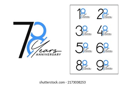 set of anniversary logo style black and blue color on white background for special celebration