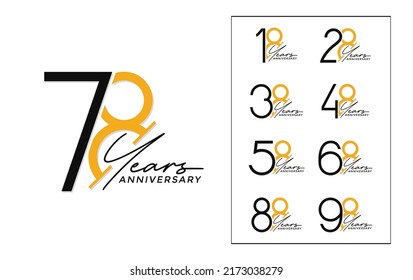 set of anniversary logo style black and orange color on white background for special celebration