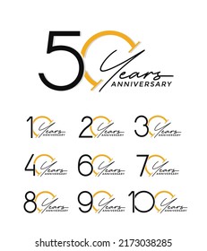 set of anniversary logo style black and orange color on white background for special celebration