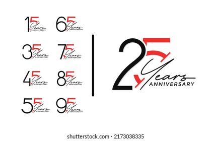 set of anniversary logo style black and red color on white background for special celebration