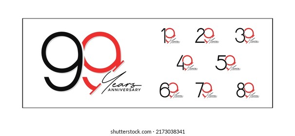 conjunto de estilos de logo de aniversario color negro y rojo sobre fondo blanco para celebración especial