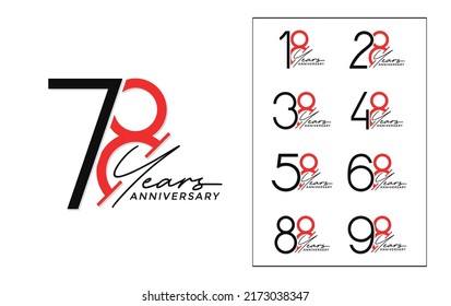 set of anniversary logo style black and red color on white background for special celebration