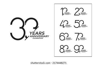 Set Anniversary Logo Style Black Color Stock Vector Royalty Free Shutterstock