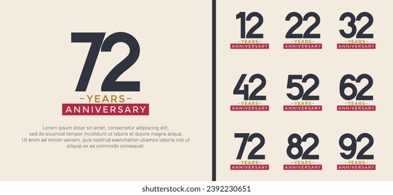 set of anniversary logo style black and red color on white background for celebration