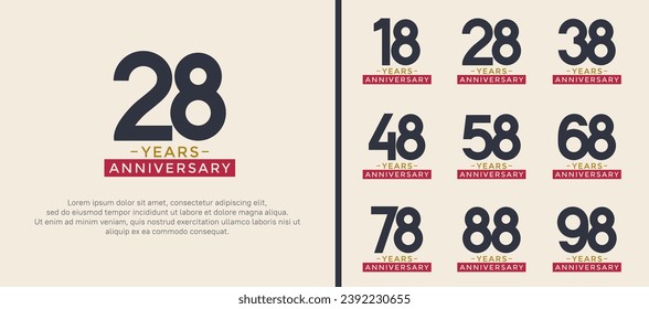 set of anniversary logo style black and red color on white background for celebration