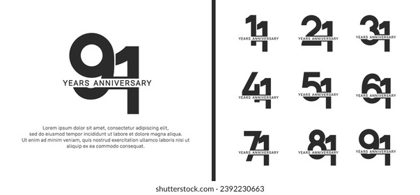 set of anniversary logo style black color on white background for celebration