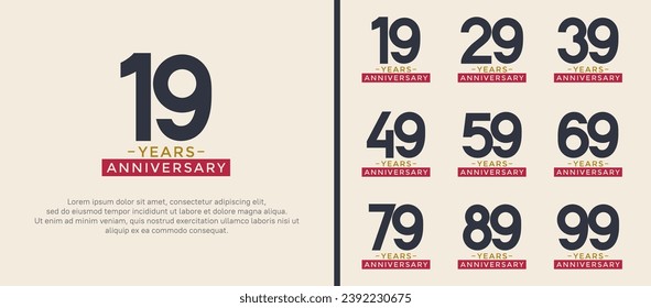 conjunto de estilos de logo de aniversario color negro y rojo sobre fondo blanco para celebración