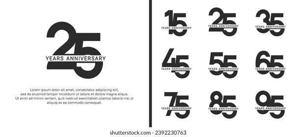 conjunto de estilos de logo de aniversario color negro sobre fondo blanco para celebración