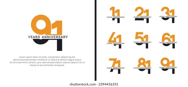 set of anniversary logo style black and orange color on white background for celebration