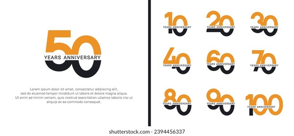 set of anniversary logo style black and orange color on white background for celebration