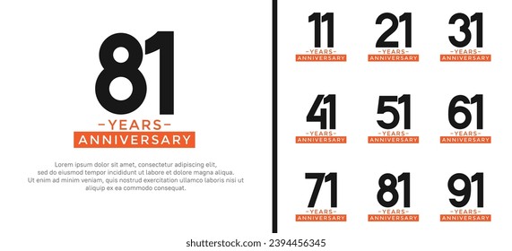 set of anniversary logo style black and orange color on white background for celebration