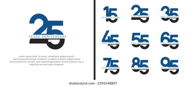 set of anniversary logo style black and blue color on white background for celebration