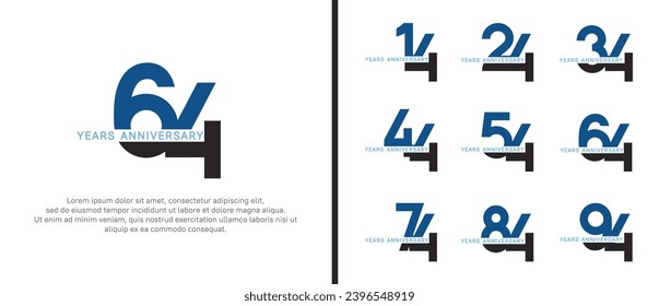 set of anniversary logo style black and blue color on white background for celebration