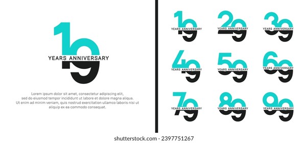 conjunto de estilos de logo de aniversario color negro y verde sobre fondo blanco para celebración