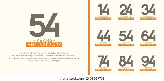 set of anniversary logo style black and orange color on white background for celebration