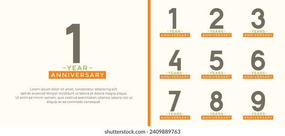 set of anniversary logo style black and orange color on white background for celebration