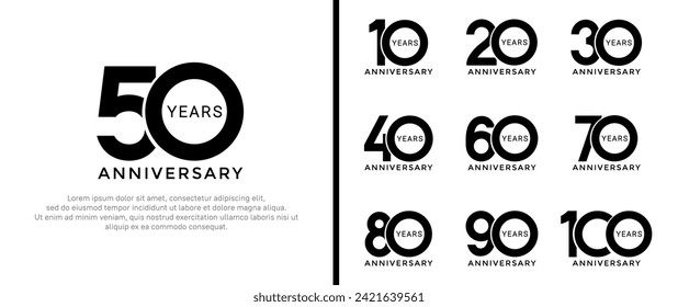 conjunto de estilos de logo de aniversario color negro sobre fondo blanco para un momento especial